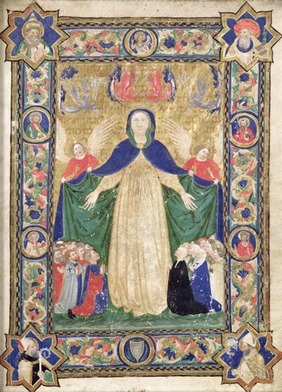 Virgen de la Misericordia, frontispicio de un libro de la Scuola della Trinita dei Frati Teutonici, 1422 de Cristoforo Cortese